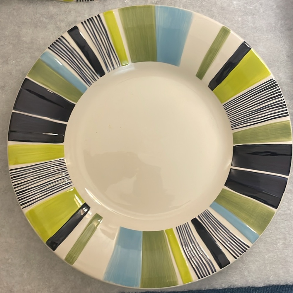 Pottery Barn green and blue striped Sausalito Striped Large  12.25 Plate Platter
